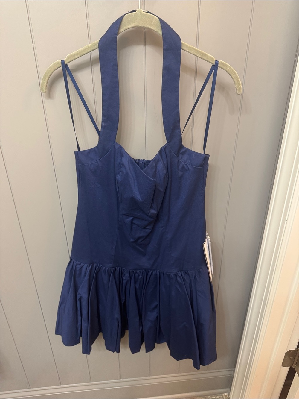 Navy Blue Halter & Spaghetti Strap Mini Dress